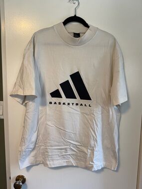 adidas White Basketball Logo Short Sleeve Tee - Black Logo